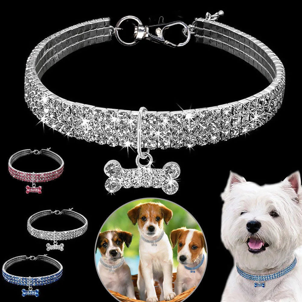 Rhinestone Stretch Pet Collar, Crystal Necklace, Simple Decorative Neck Ring for Dogs & Cats
