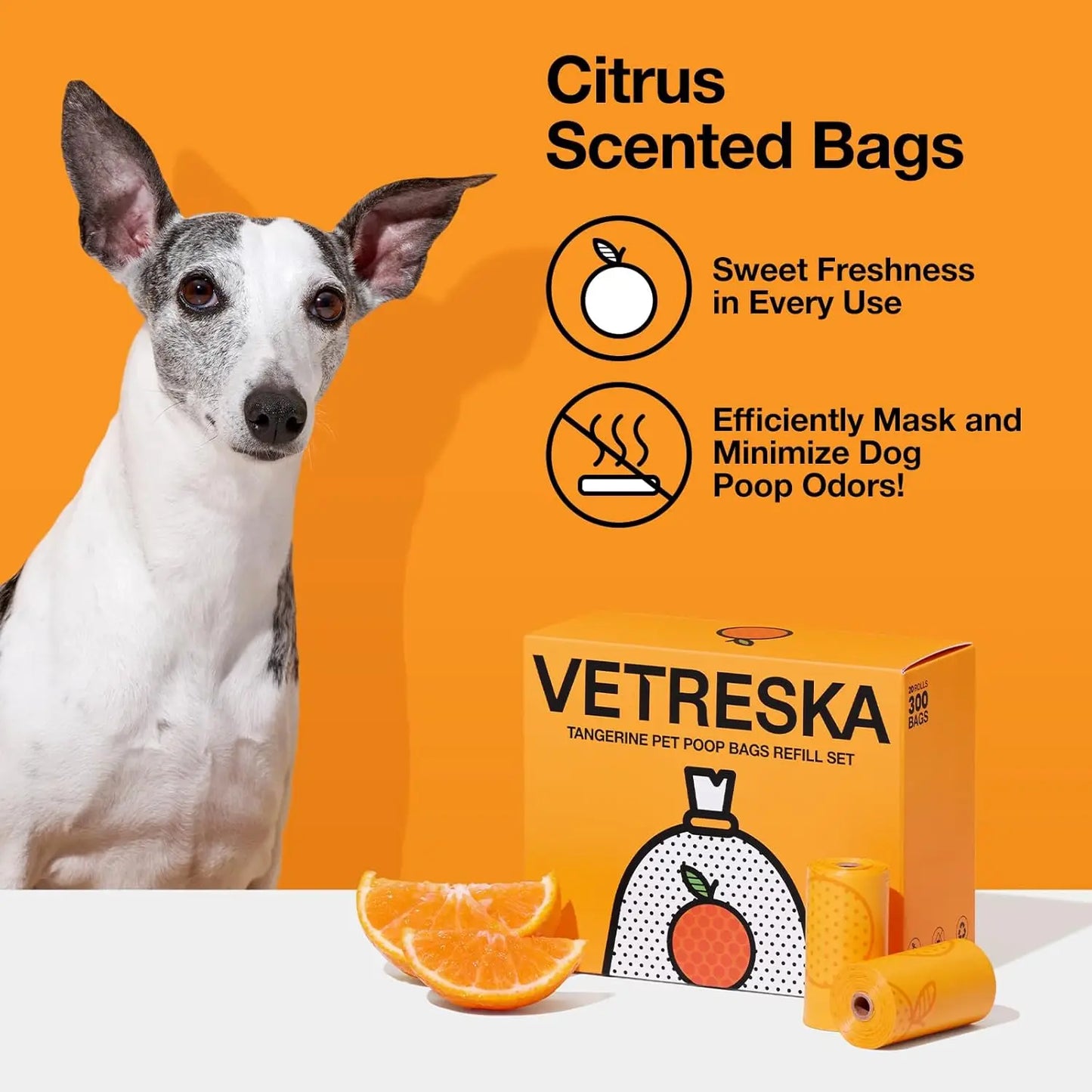Citrus Scented Dog Poop Bags, Leak Proof, Extra Thick, Large Pet Waste Bags for Dogs Walking, Cat Litter & Diapers, 300 Count (20 Rolls)