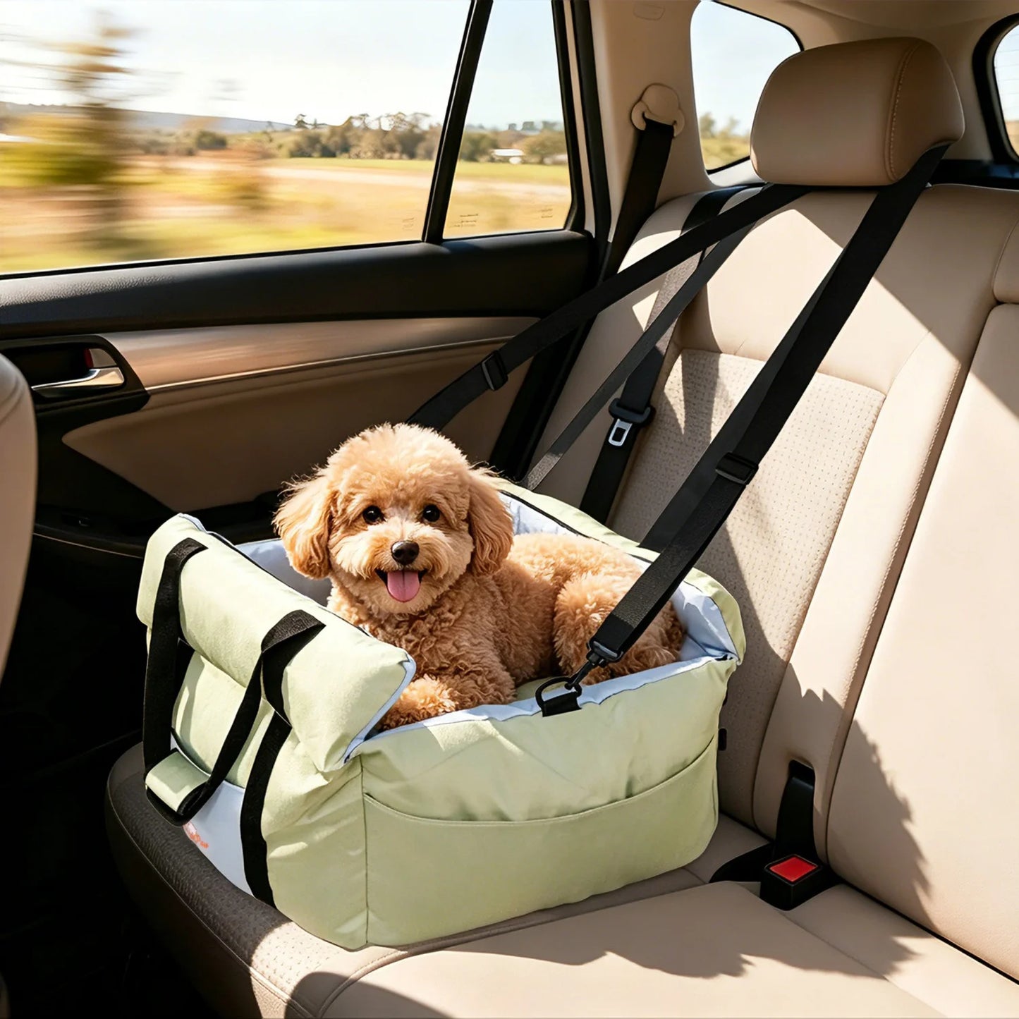 Dog Car Seat for Small Dogs Washable Pet Booster Car Seats with Safety Belt Puppy Travel Carrier Bed Black/Green up to 22 lbs