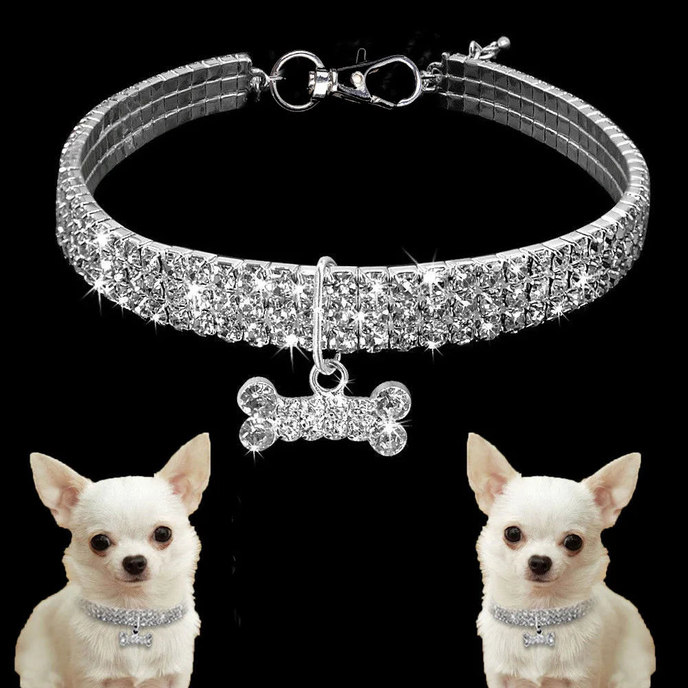 Rhinestone Stretch Pet Collar, Crystal Necklace, Simple Decorative Neck Ring for Dogs & Cats