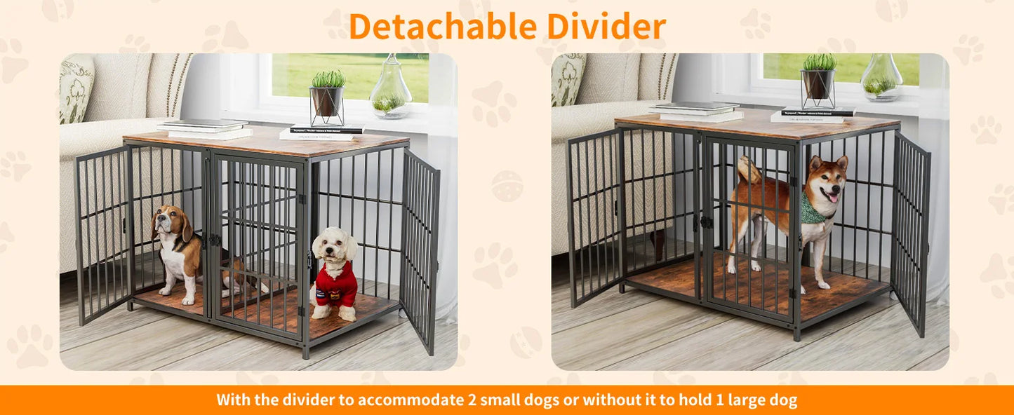 1Pcs Spacious Double Dog Crate with Removable Divider Furniture Style Kennel Cage Ultra Thicken
