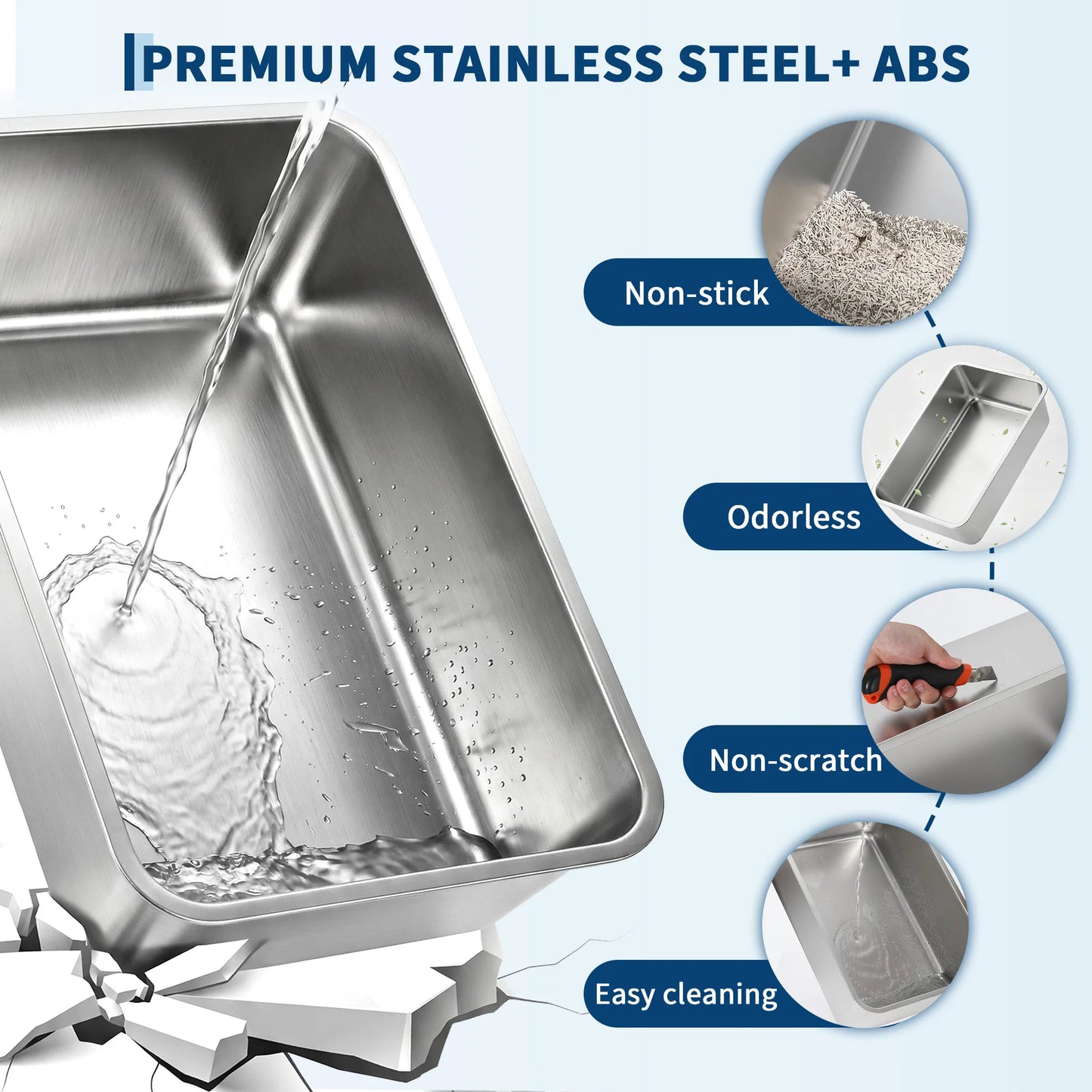 Dog Proof Litter Box Large Stainless Steel Cat Litter Box with Lid, XL Enclosed Metal Litter Pan, Front Entry Top Exit, High-Sided Anti-Leak, Includes Scoop for Big Cats & Multi-Cat Home
