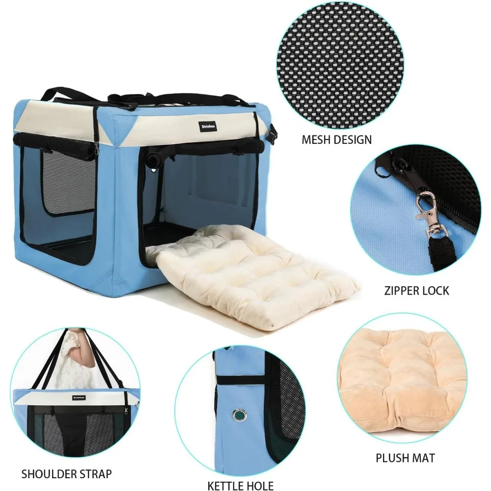 Large Cat Carrier Collapsible Travel Dog Crate Portable Soft-Sided Pet Kennel with Super Soft Warm