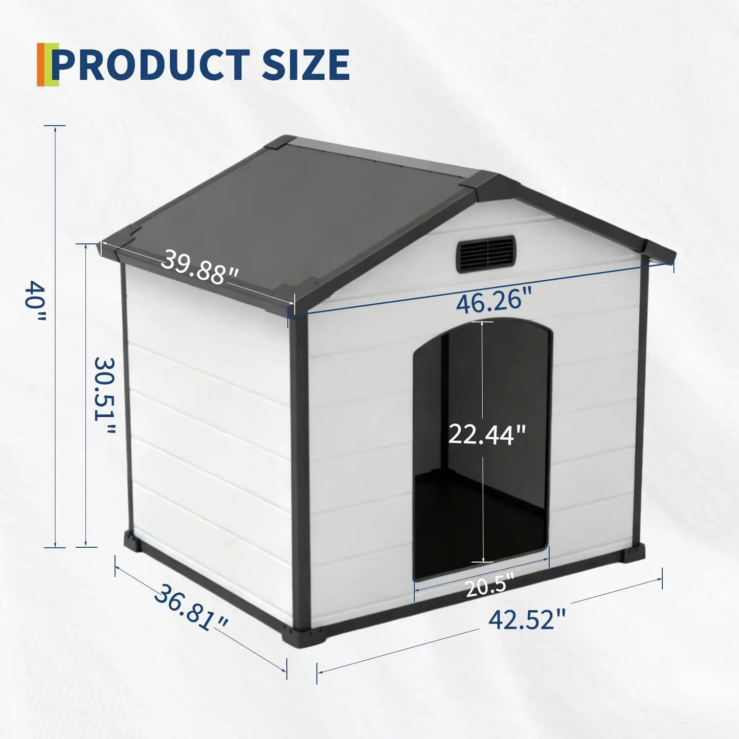 Outdoor Dog House, Waterproof Insulated Dog Kennel with Elevated Floor and Removable Roof, Durable Plastic Pet Shelter for Backyard, for Large Dogs, 46" L x 40" W x 40" H, Cement Gray