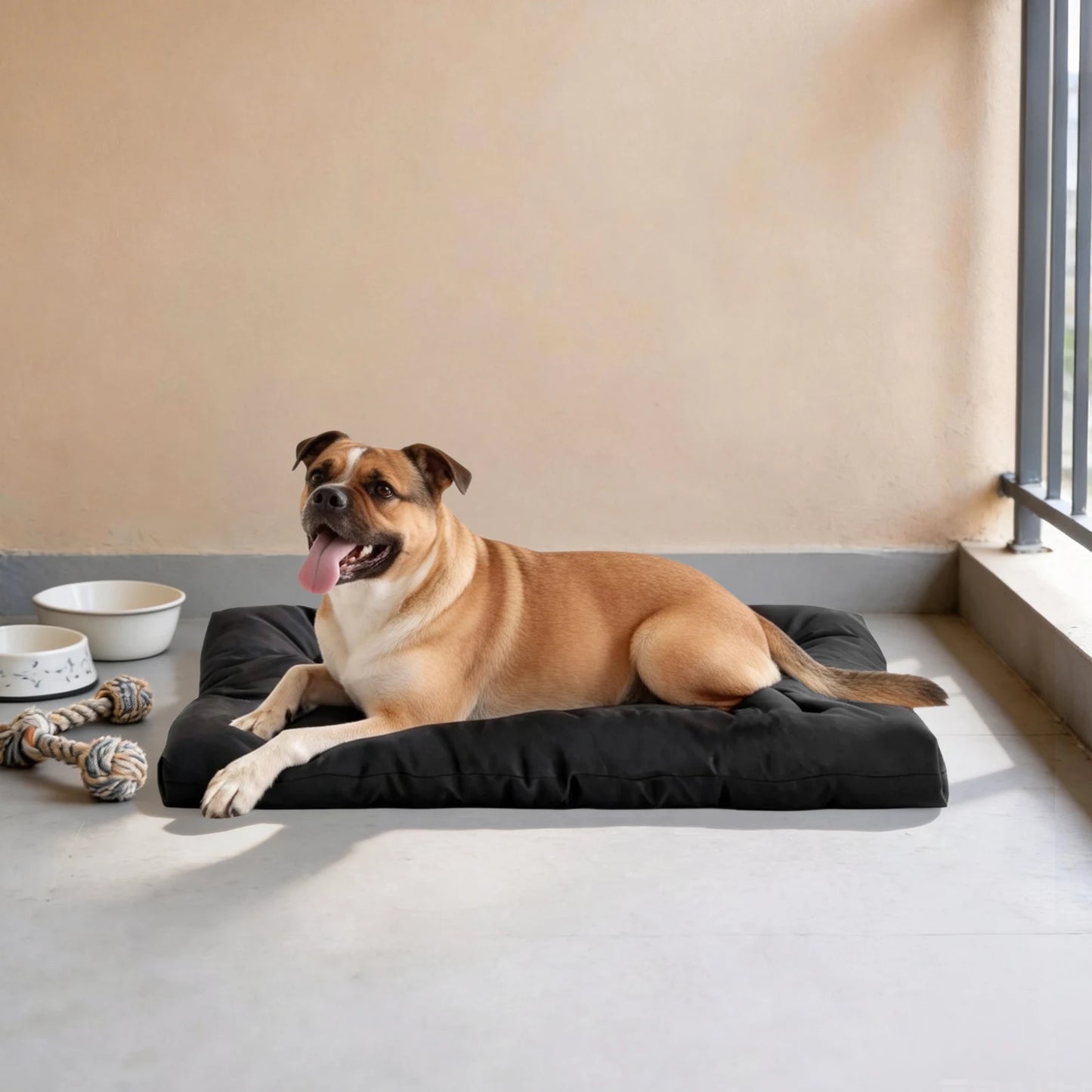 Chew Proof Dog Bed, Indestructible for Large Size Durable Dog Crate Pad, Waterproof & Washable Tough Kennel Pet Mats, Suitable for Aggressive Chewers (Black, L-35*22in)