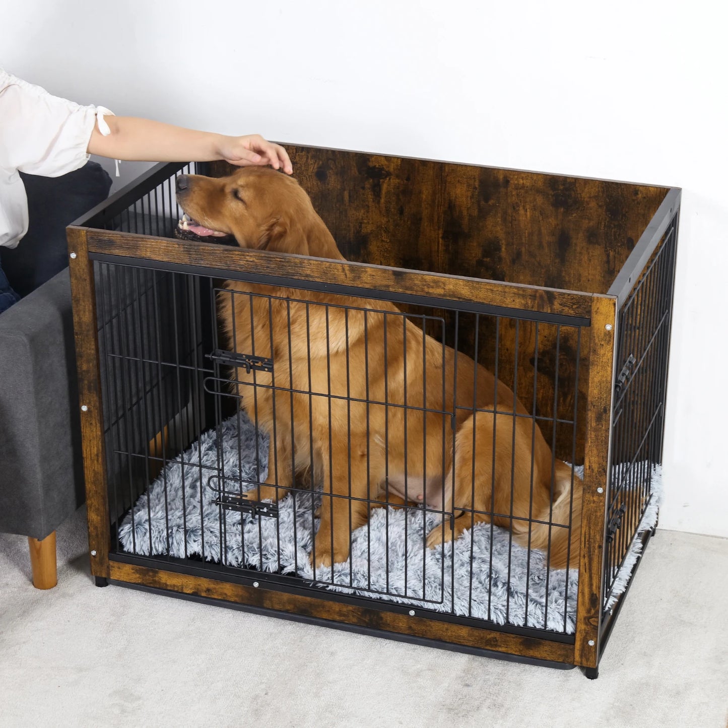 Spacious Brown Wooden Dog Cage End Table Pet Kennel Crate Indoor Furniture for Medium to Large Dogs Animal Cage