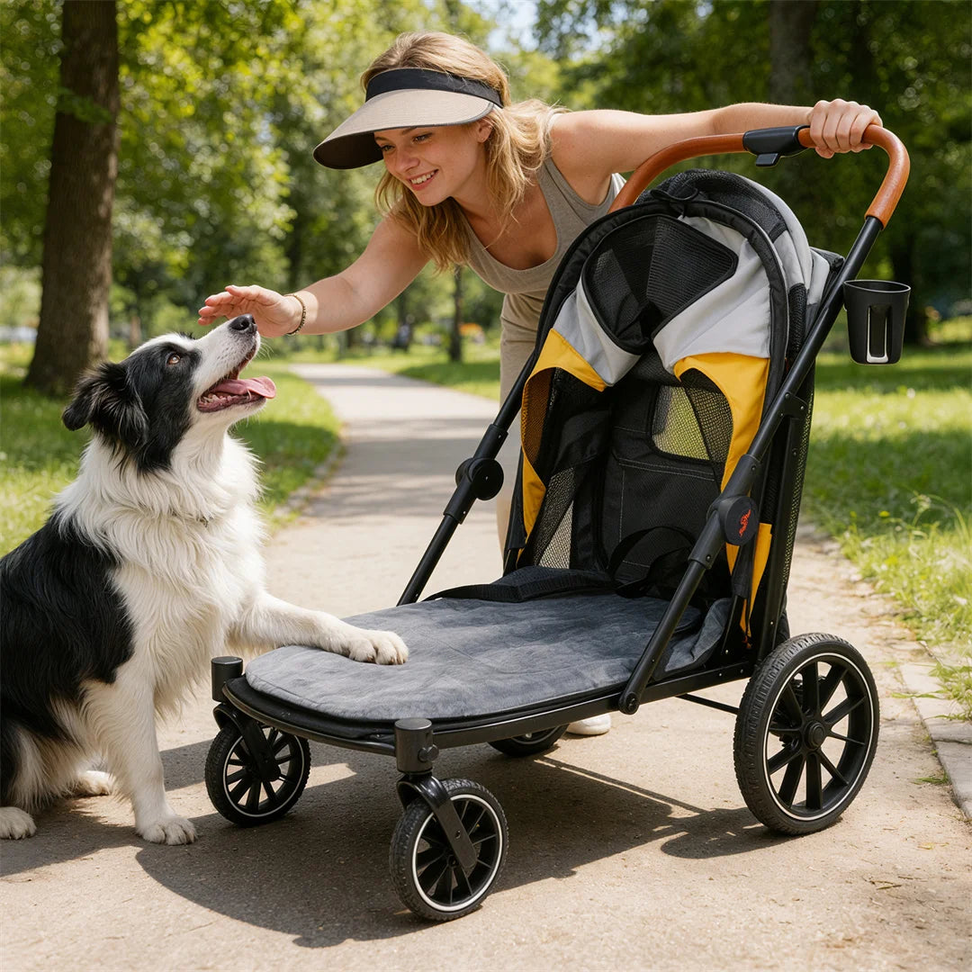 Portable Dog Stroller for Large Dogs: Outdoor Pet Stroller with One-Click Folding Dual Entry Pet Stroller Jogger Cart on Wheels, Storage Pockets, for Dogs Up to 42kg