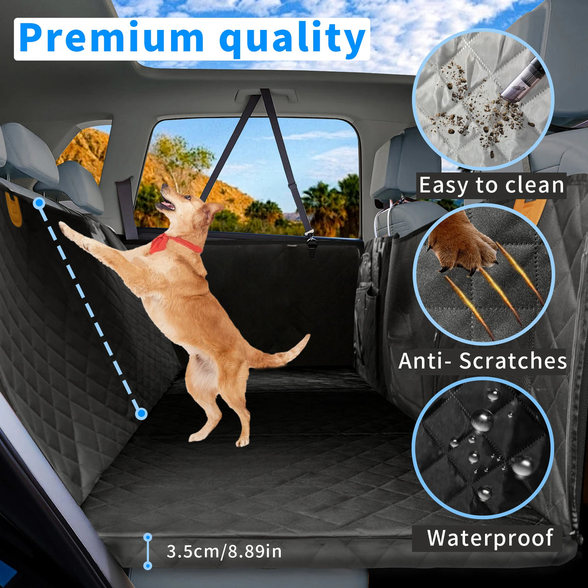 Waterproof Back Seat Extender Dog Car Seat Cover for Back Seat Bed with Mesh Window Storage Pocket Supports 220lbs Dog Hammock