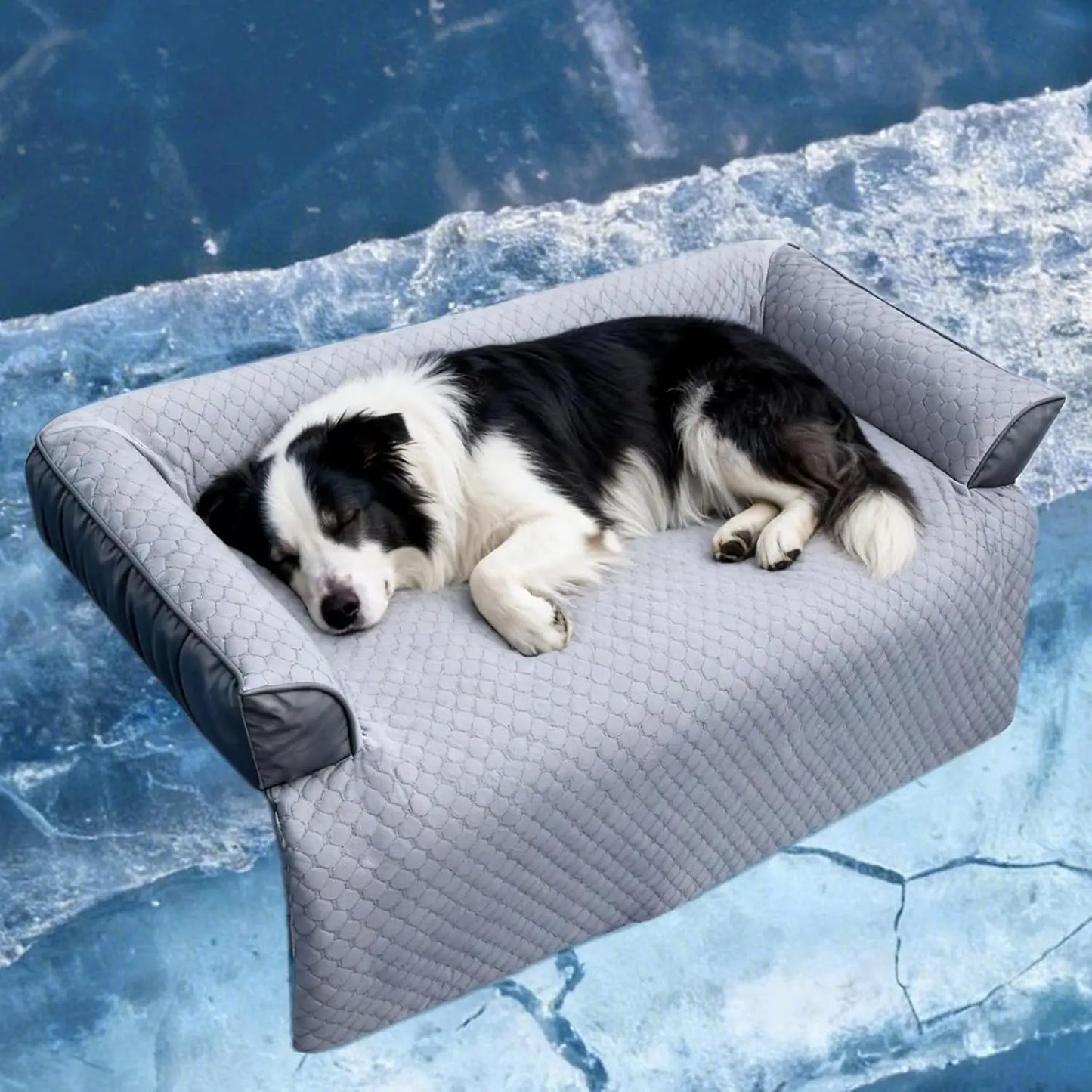 Cooling Dog Bed Mat with Bolster Pillow Washable Dog Couch Cover Breathable Summer Pet Couch Bed Protector Indoor(Large, Cooling Grey)