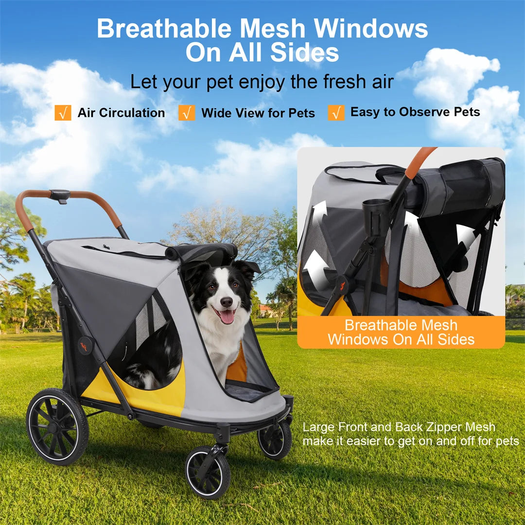 Portable Dog Stroller for Large Dogs: Outdoor Pet Stroller with One-Click Folding Dual Entry Pet Stroller Jogger Cart on Wheels, Storage Pockets, for Dogs Up to 42kg