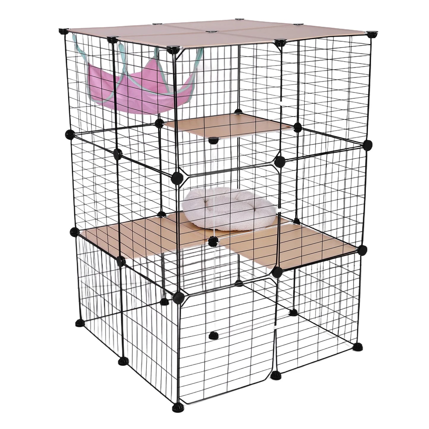 3 Tiers Detachable Cat Cage & Hammock and Bed Cat Wire Kennel Crate Kitten Playpen Cage Large Exercise Place Ideal for 1-3Cats