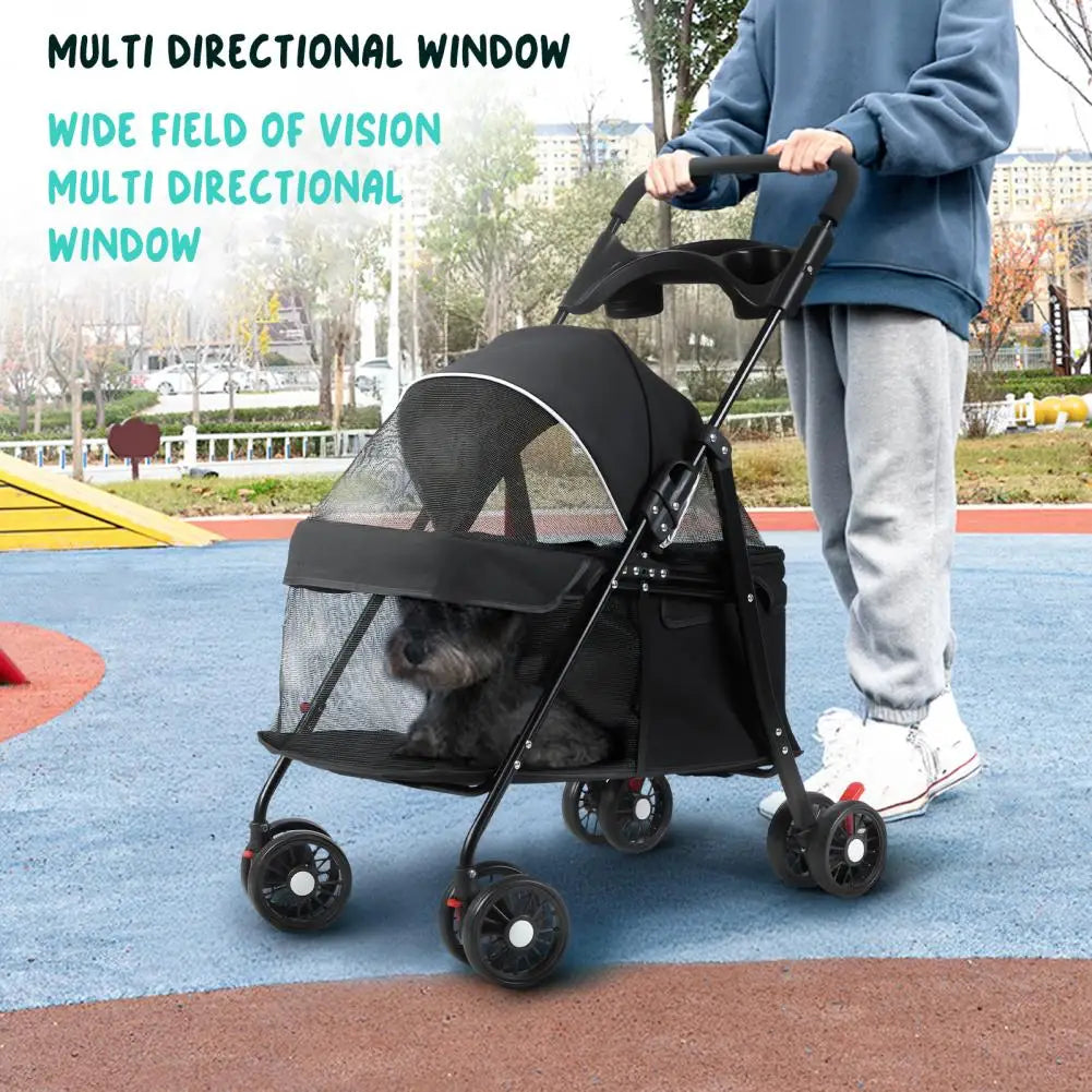 Dog Cat Stroller, Outdoor Travel Pet Cart Folding Stroller With Cup Holder, Visible Mesh Cage Stroller for Medium Small Dog