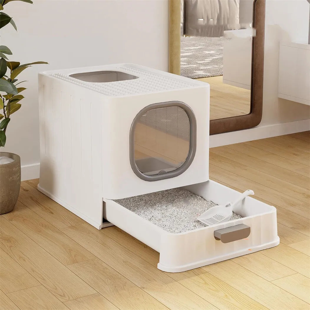 Large Cat Litter Box Pet Toilet Skylight Enclosed Drawer Scoop Covered Tray Pet Kitten Training Toilet with Scoop