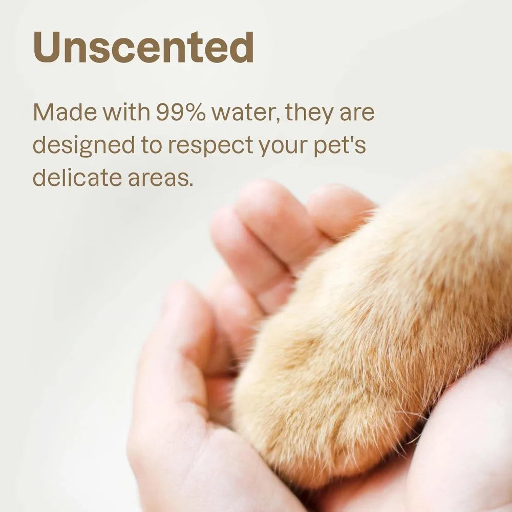 Pet Wipes for Dogs & Cats, 99% Water, EWG Verified, Gentle Unscented Cleaning Wipes for Paws, Ears, Face & Body, 72 Count