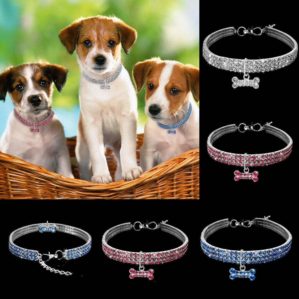 Rhinestone Stretch Pet Collar, Crystal Necklace, Simple Decorative Neck Ring for Dogs & Cats