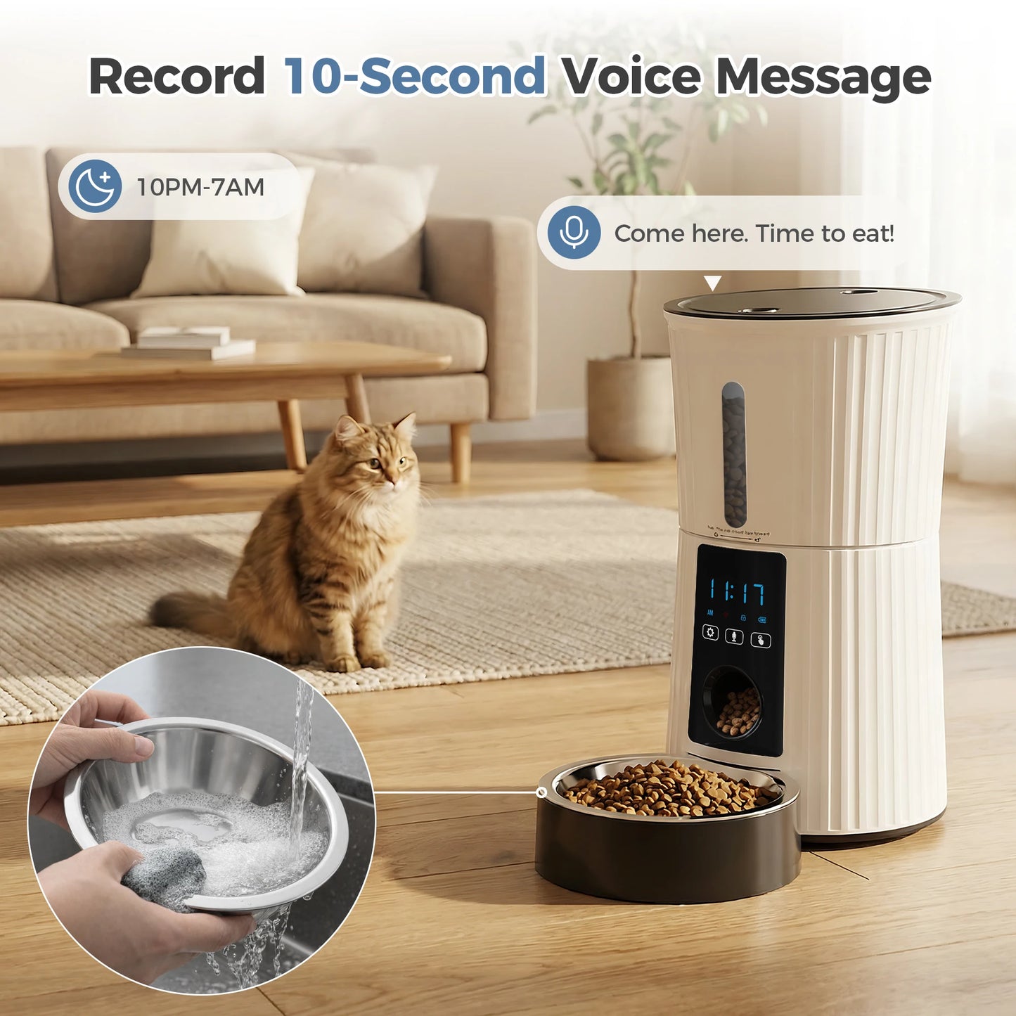 JHK 4L Automatic Cat Feeder WiFi Timed Cat Food Dispenser with APP Control Dual Power Supply Indoor Programmable Pet Feeder