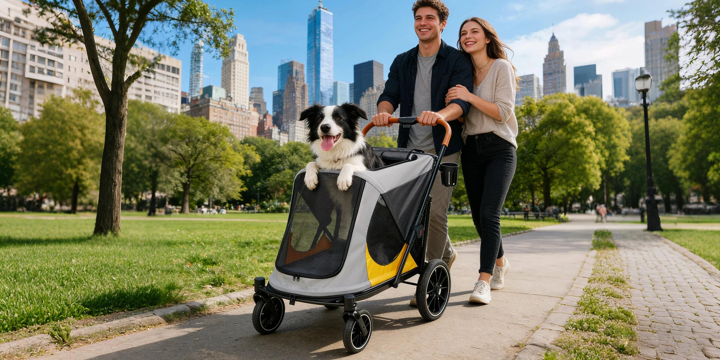 Portable Dog Stroller for Large Dogs: Outdoor Pet Stroller with One-Click Folding Dual Entry Pet Stroller Jogger Cart on Wheels, Storage Pockets, for Dogs Up to 42kg