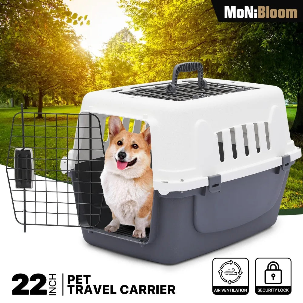 22-Inch Hard Shell Pet Suitcase Dog Cat Travel Carrier Plastic Animal Transport Cage