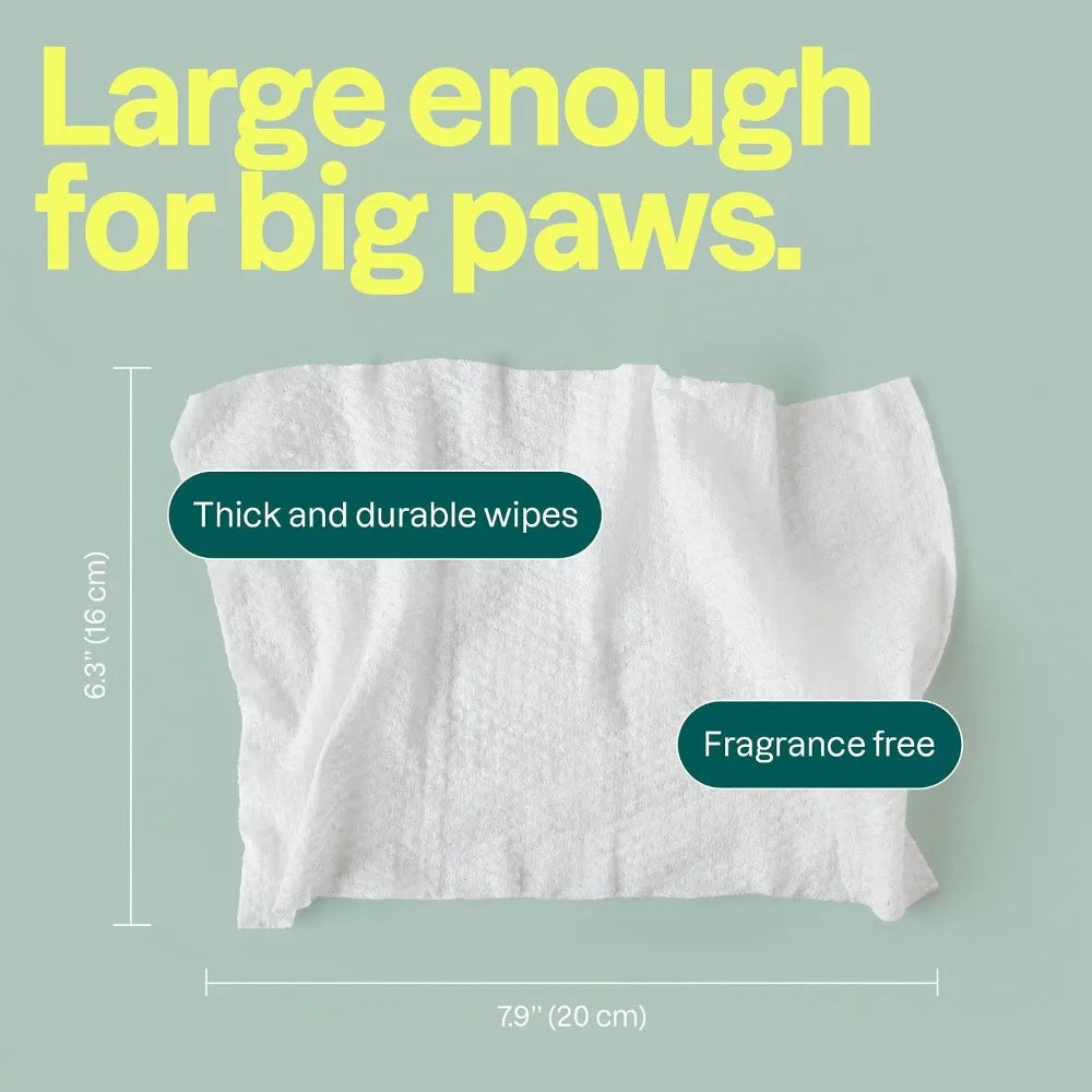 Pet Wipes for Dogs & Cats, 99% Water, EWG Verified, Gentle Unscented Cleaning Wipes for Paws, Ears, Face & Body, 72 Count