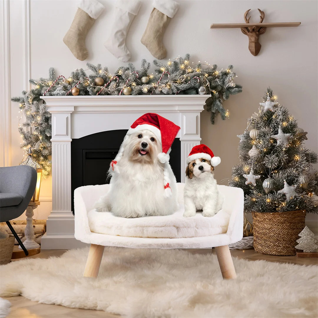 Luxury Soft Warm Plush Cat Bed Nesting Chair with Wood Legs Washable Waterproof Cushion Pad Pet Bed for Small Animals