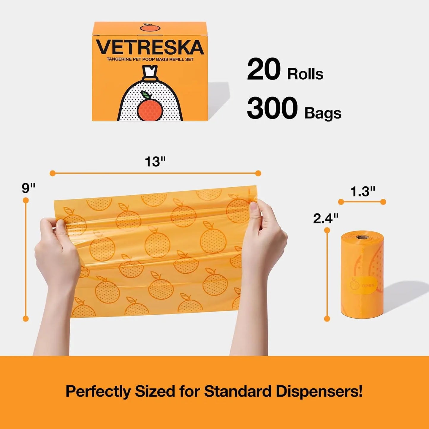Citrus Scented Dog Poop Bags, Leak Proof, Extra Thick, Large Pet Waste Bags for Dogs Walking, Cat Litter & Diapers, 300 Count (20 Rolls)