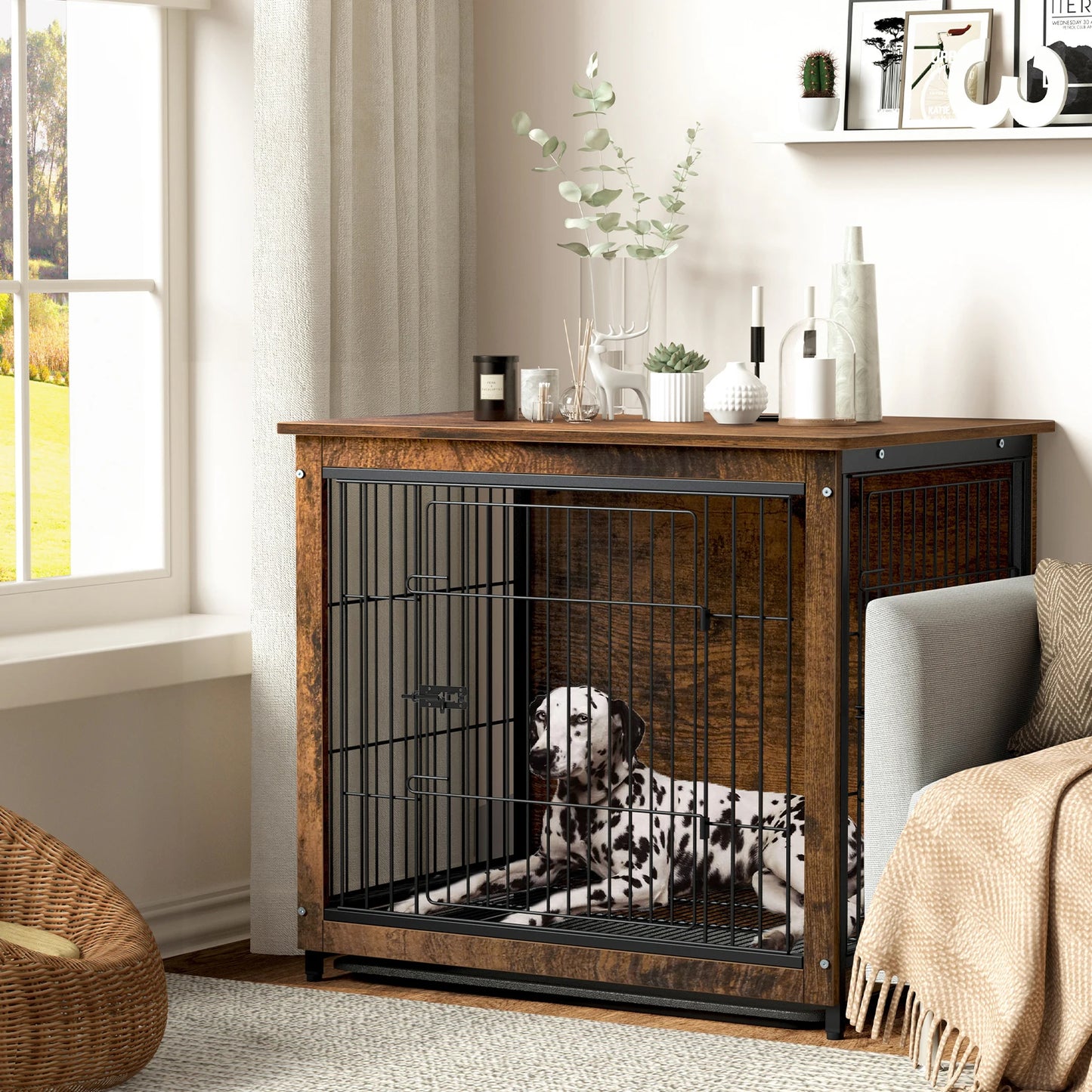 Spacious Brown Wooden Dog Cage End Table Pet Kennel Crate Indoor Furniture for Medium to Large Dogs Animal Cage