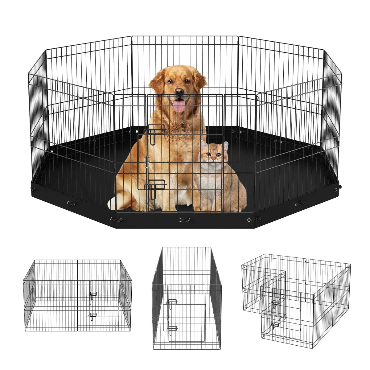 Dog Playpen, 8 Panels Foldable Metal Dog Exercise Pen with Bottom Pad, 24" H Pet Fence Puppy Crate Kennel with Ground Stakes, Indoor Outdoor Dog Pen for Small Medium Pets, for Camping, Yard