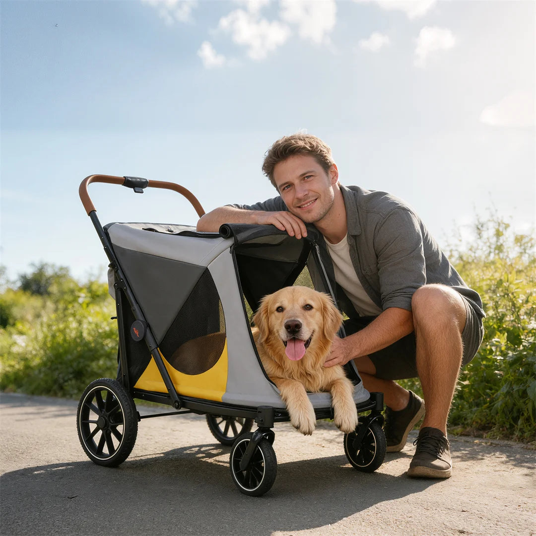 Portable Dog Stroller for Large Dogs: Outdoor Pet Stroller with One-Click Folding Dual Entry Pet Stroller Jogger Cart on Wheels, Storage Pockets, for Dogs Up to 42kg