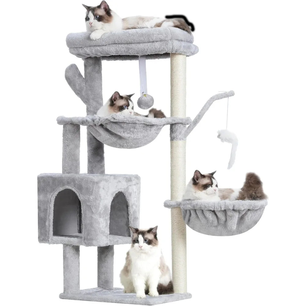 Cat Tree Tower 39 Inches Condo with Scratching Posts Sisal Platforms Baskets Toy Light Gray