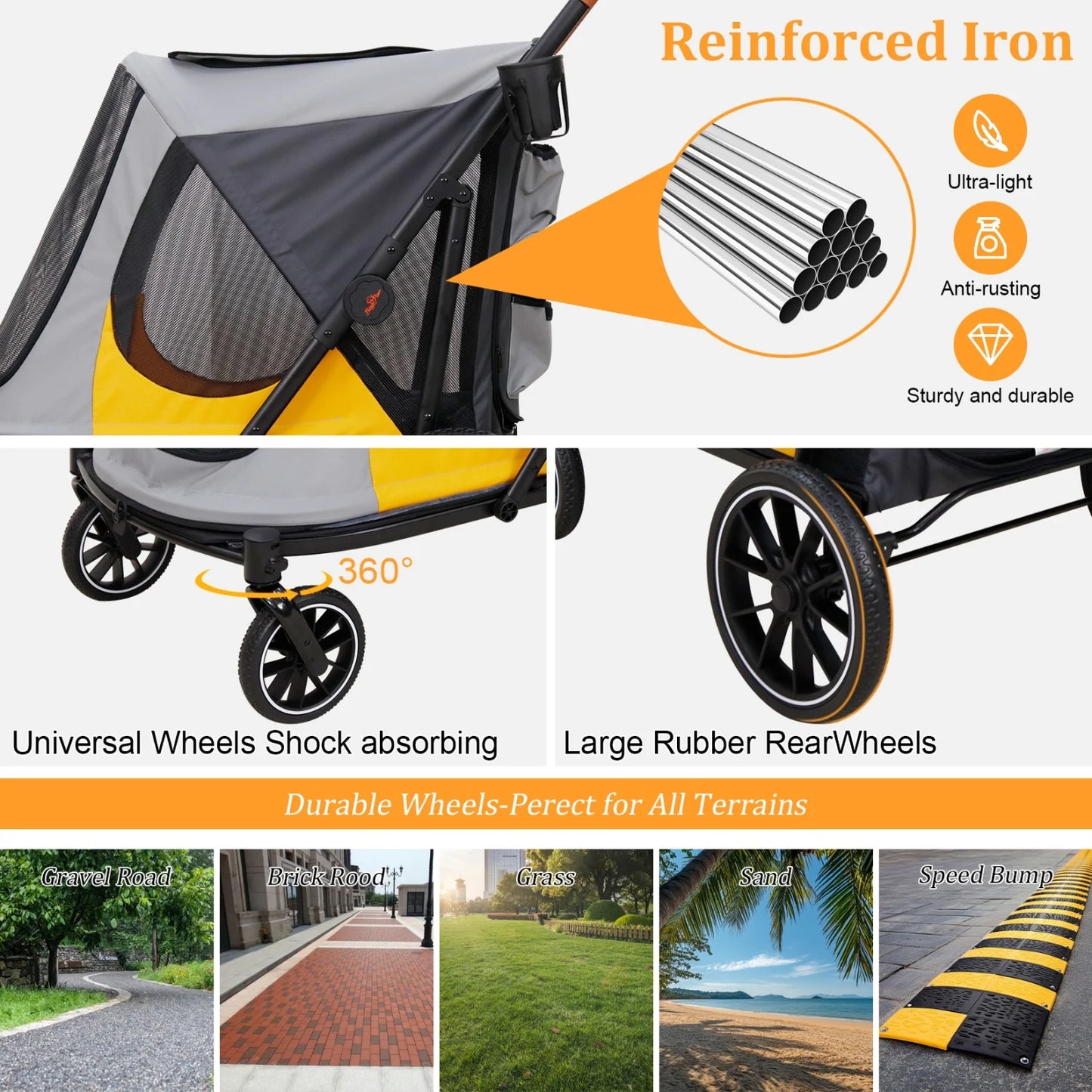 One-Click Folding Dog Stroller for Large Dogs Outdoor Pet Jogger Wagon Stroller Carrier with Storage Pockets 4 Wheels Pet Travel Stroller