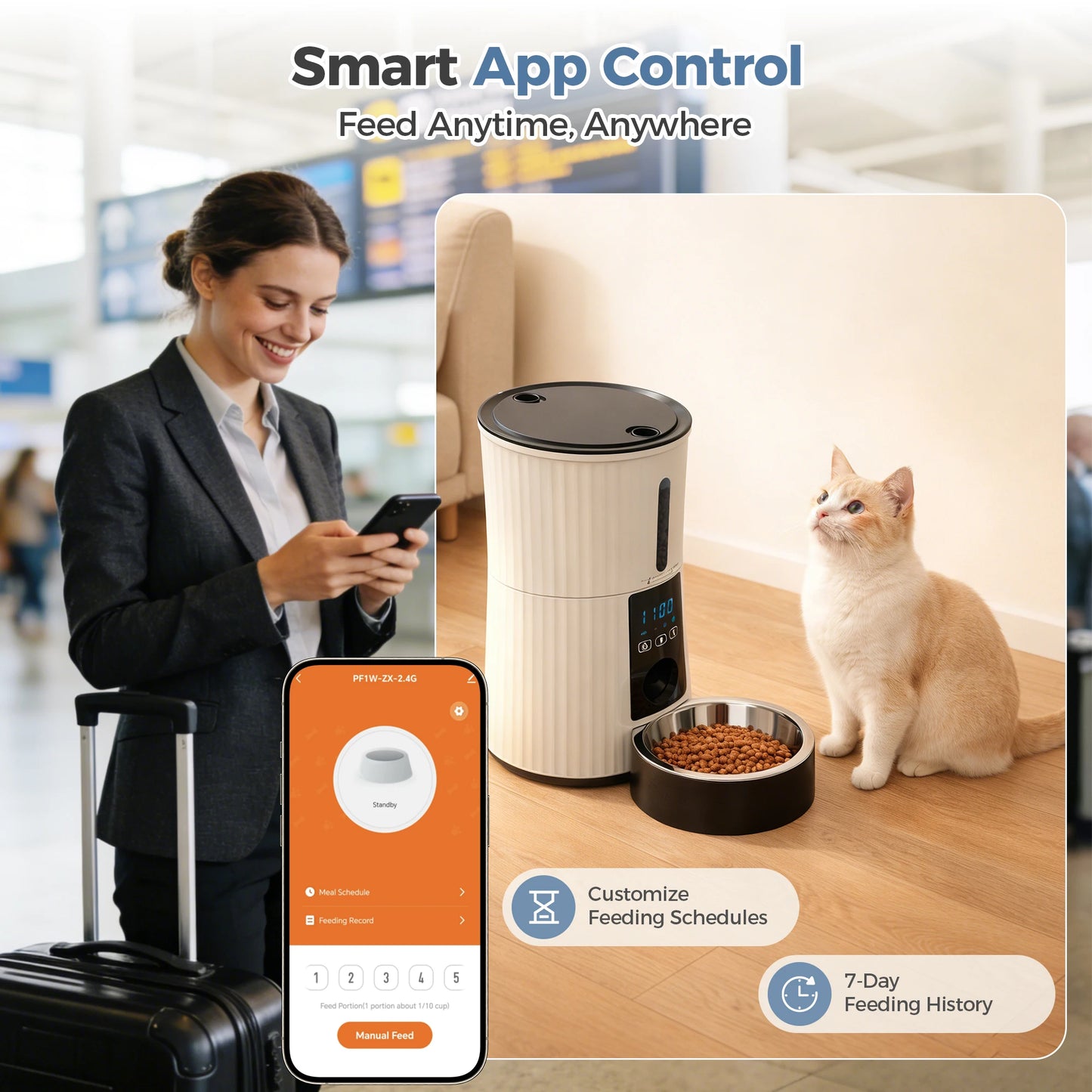 JHK 4L Automatic Cat Feeder WiFi Timed Cat Food Dispenser with APP Control Dual Power Supply Indoor Programmable Pet Feeder