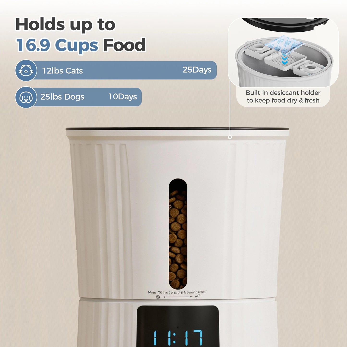 JHK 4L Automatic Cat Feeder WiFi Timed Cat Food Dispenser with APP Control Dual Power Supply Indoor Programmable Pet Feeder