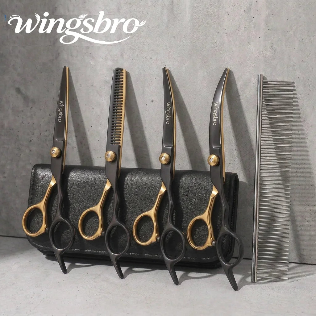 6.5 Inch Pet Grooming Scissors Kit Cat Hair Thinning Shear Pet Scissors Set Blackgold Dog Scissors