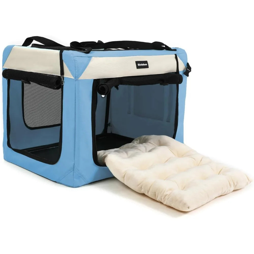 Large Cat Carrier Collapsible Travel Dog Crate Portable Soft-Sided Pet Kennel with Super Soft Warm