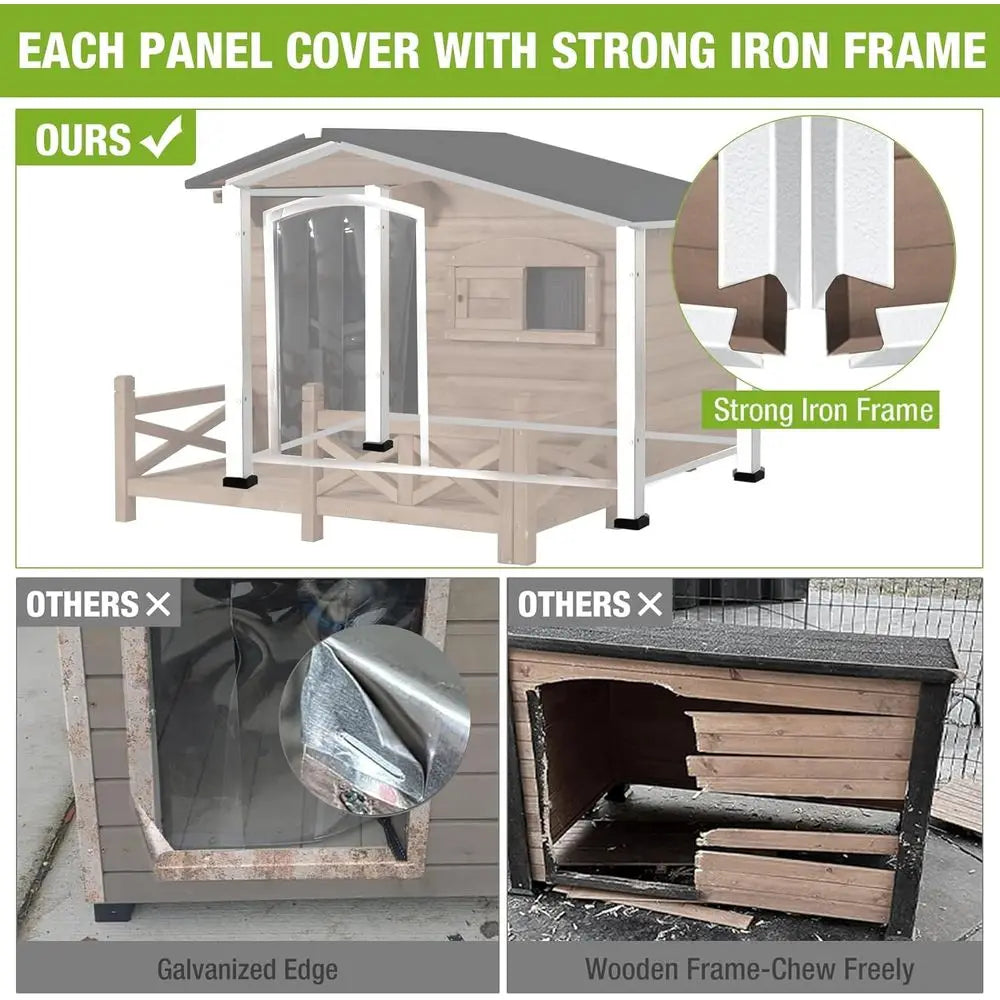 Insulated & Heated Outdoor Dog Kennel for Large, Medium & Small Dogs in Winter, Heavy-Duty Iron, Deep Brown
