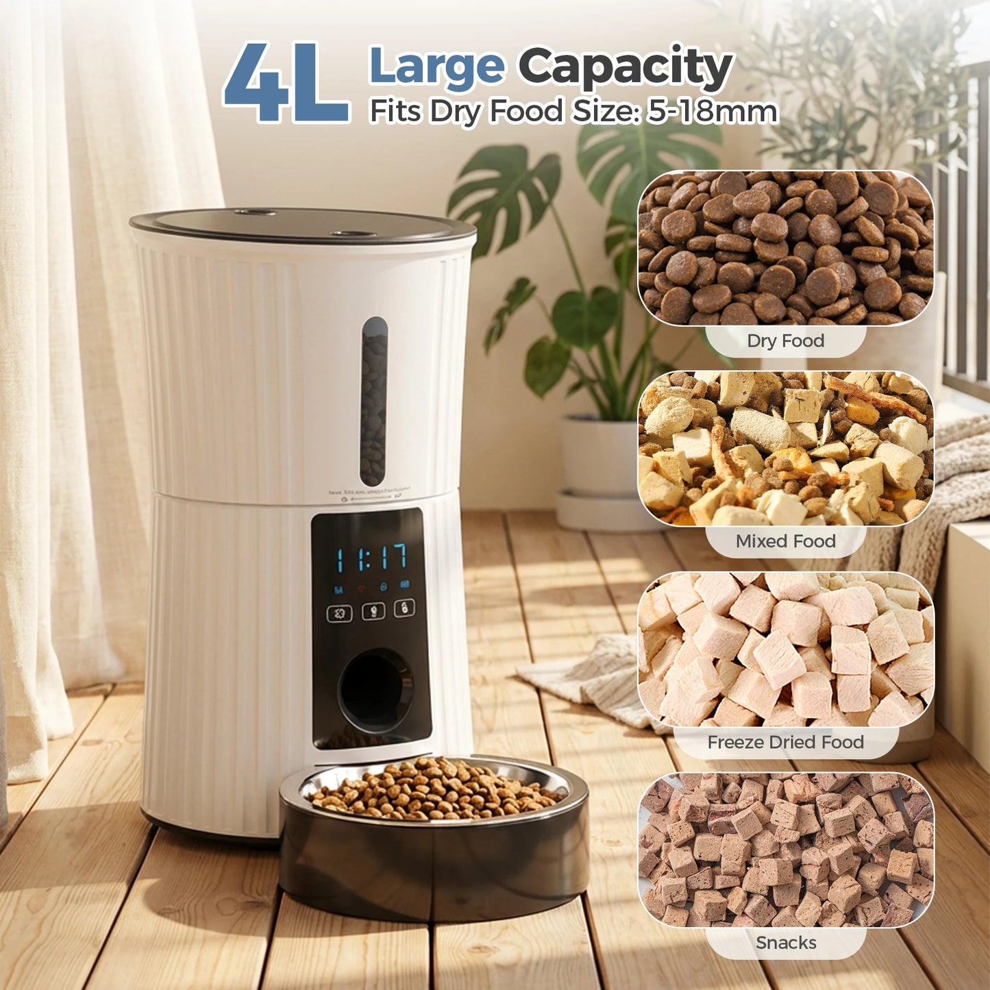 JHK 4L Automatic Cat Feeder WiFi Timed Cat Food Dispenser with APP Control Dual Power Supply Indoor Programmable Pet Feeder