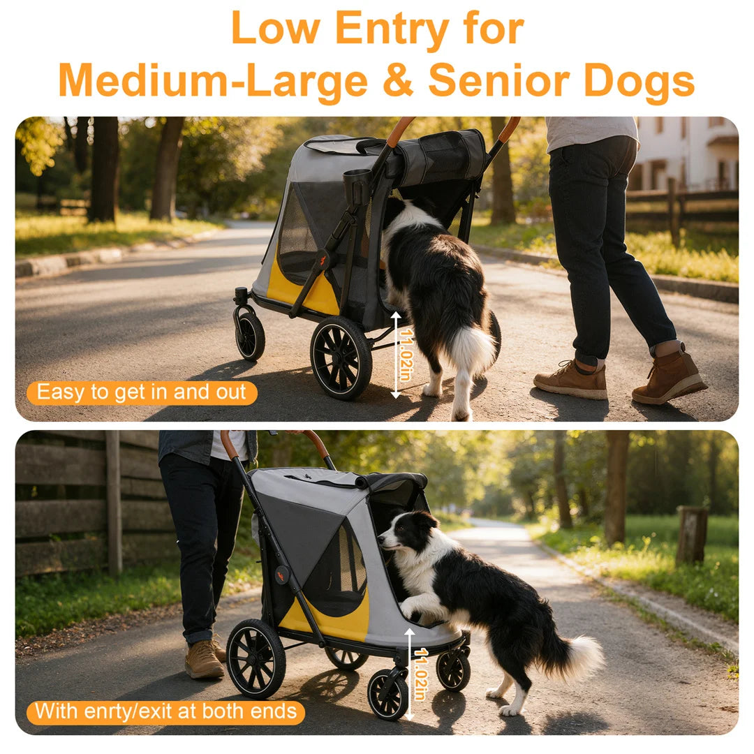 Portable Dog Stroller for Large Dogs: Outdoor Pet Stroller with One-Click Folding Dual Entry Pet Stroller Jogger Cart on Wheels, Storage Pockets, for Dogs Up to 42kg