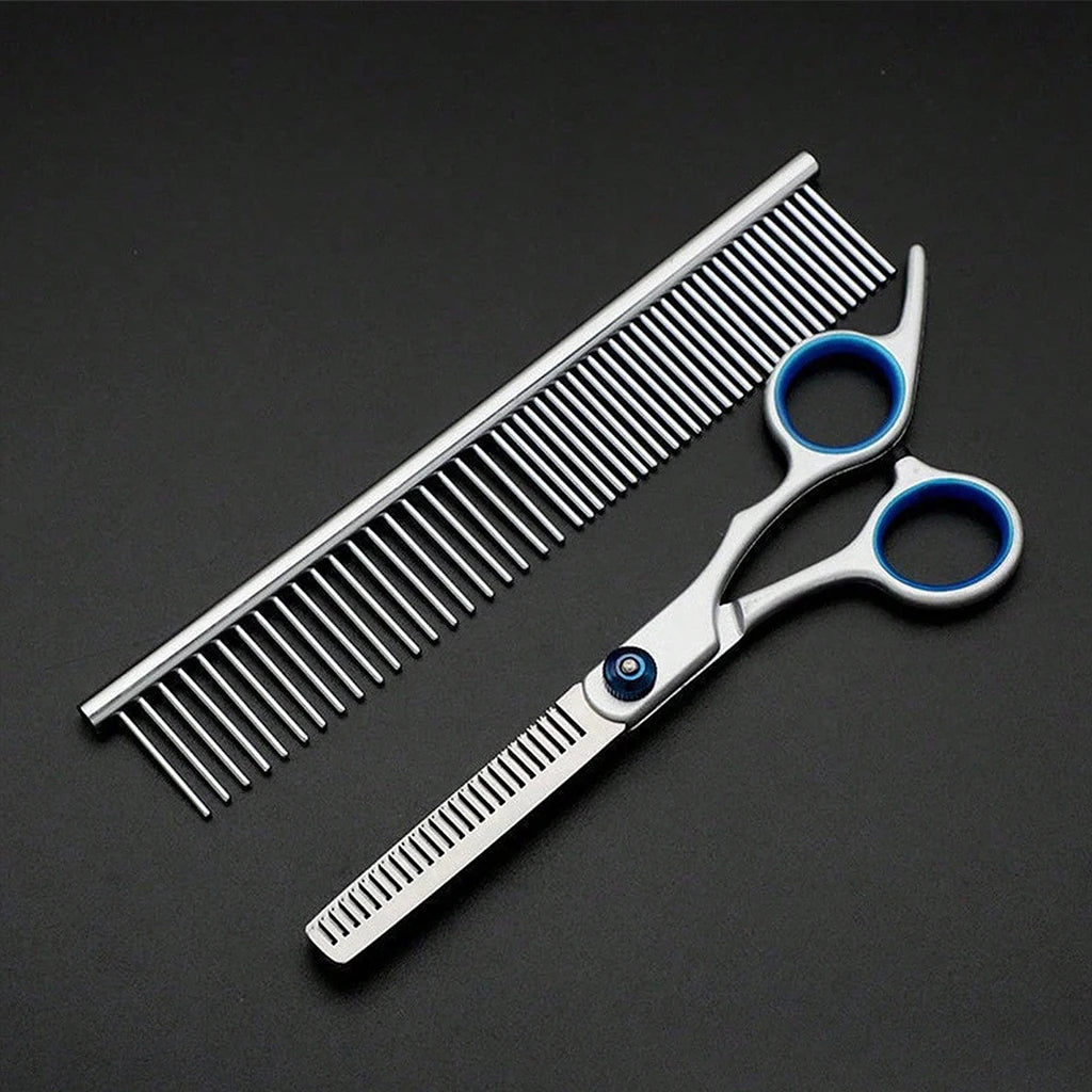 6 Pcs Professional Pet Grooming Scissors Set, Stainless Steel Hair Cutting Kit   with Comb ,Nail Clippers, Dog Cat Grooming Tools for Personal Use