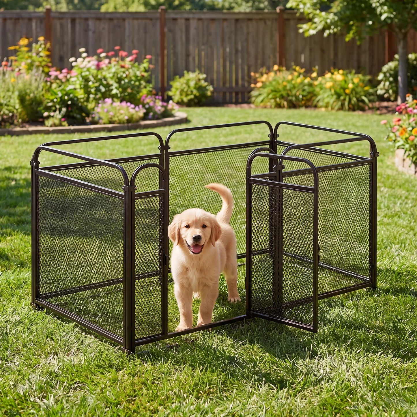 Foldable Metal Dog Exercise Pen Reusable Pets Puppy Playpen Portable Metal Pet Exercise Kennels for Indoor/Yard/RV Camping