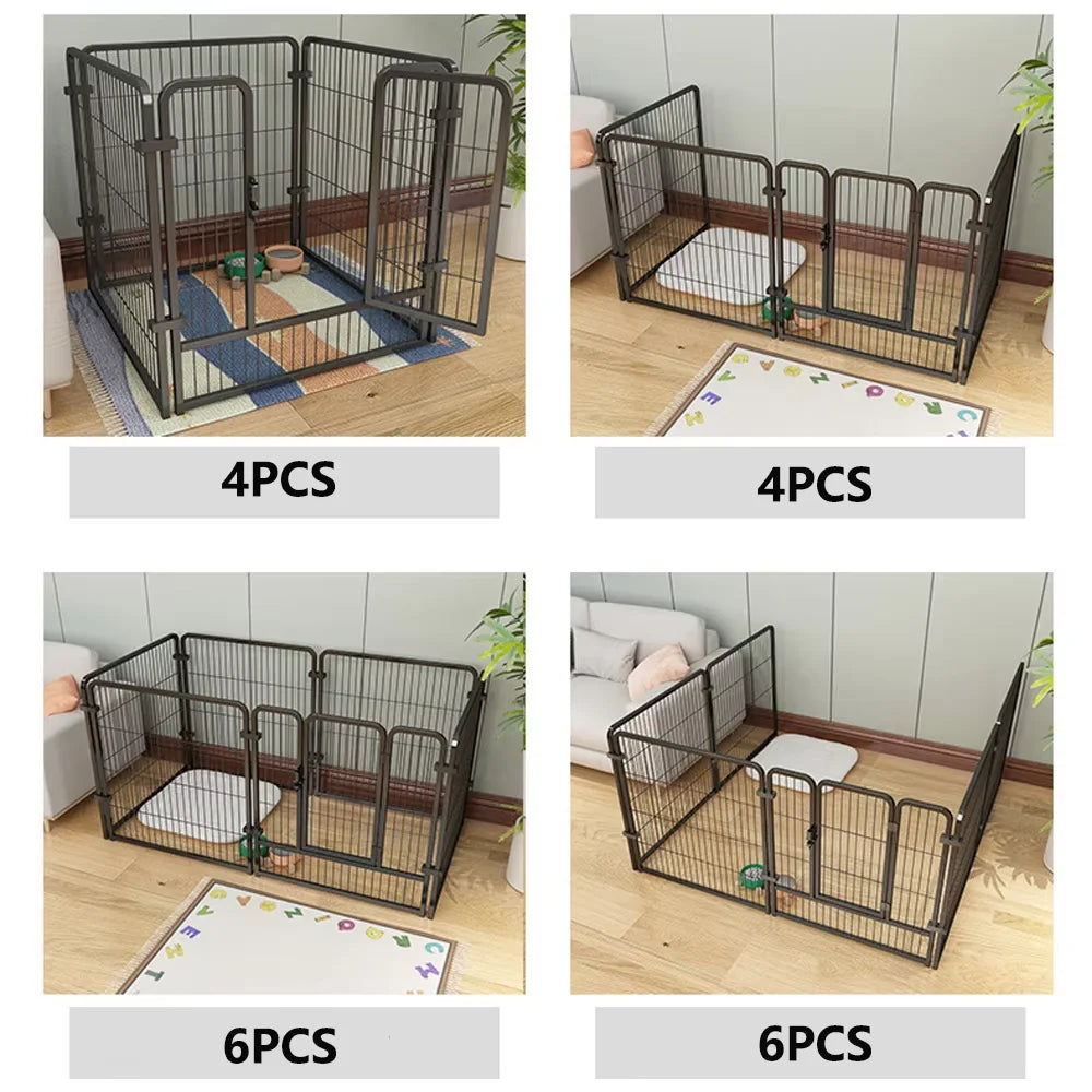 6 Panels Dog Fence Playpen Foldable Puppy Exercise Kennel Teddy Animal Escape Barrier Heavy Duty Cage for Dog Cat Rabbit Pet 60x60cm,70x80cm