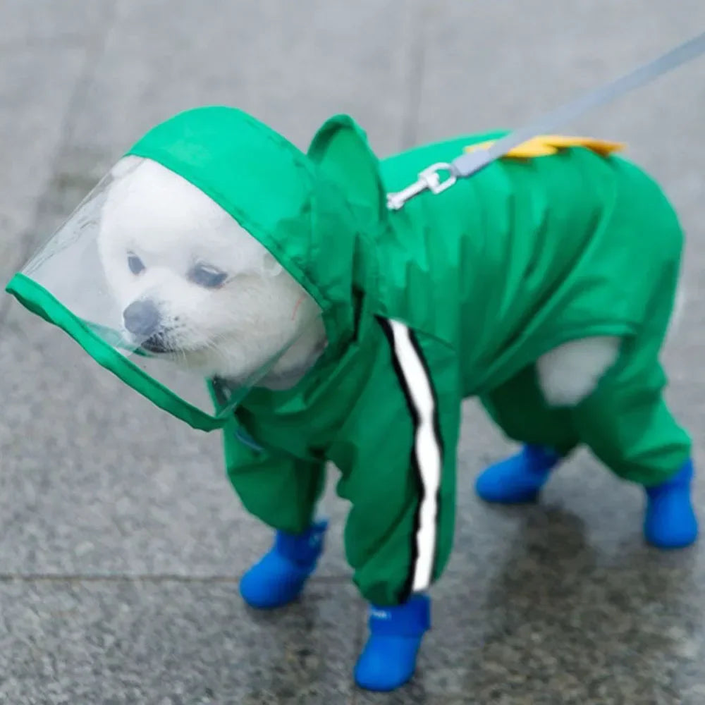 Cute Bear Shape Dog Raincoat Puppy Rain Jacket Full Body Coverage with Hat Reflective Double Layered Waterproof Dog Hooded Cloak
