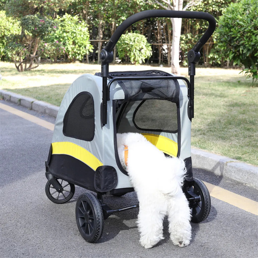 Premium Dog Stroller Pram 4 Wheel Foldable Cart Travel Walk Pet Jogger Wagon for Small Medium Large Dogs