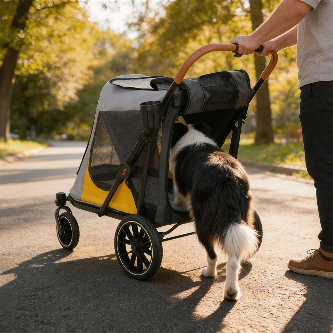 Portable Dog Stroller for Large Dogs: Outdoor Pet Stroller with One-Click Folding Dual Entry Pet Stroller Jogger Cart on Wheels, Storage Pockets, for Dogs Up to 42kg