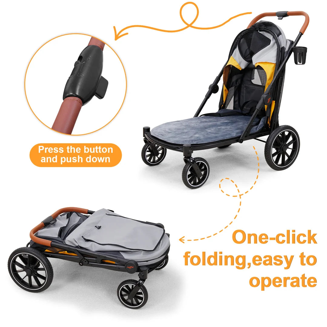 Portable Dog Stroller for Large Dogs: Outdoor Pet Stroller with One-Click Folding Dual Entry Pet Stroller Jogger Cart on Wheels, Storage Pockets, for Dogs Up to 42kg