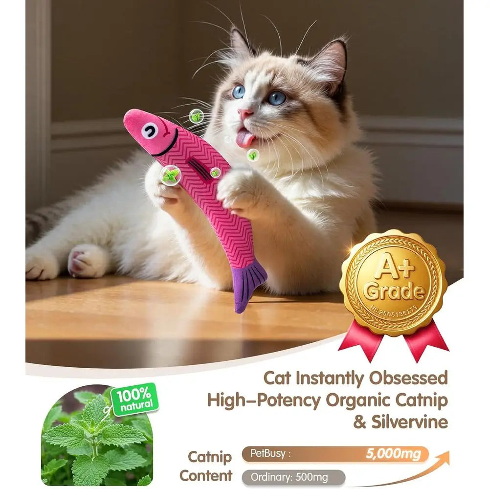 Cat Toys with 5000mg A+Natural Catnip & Silvervine, Baby Grade Interactive Sot Chew Kicker Toys for Indoor Cats & Kittens, Crink