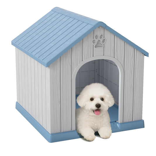 Small Basic Plastic Dog House, Weatherproof Indoor Outdoor Pet Shelter for Small Dogs