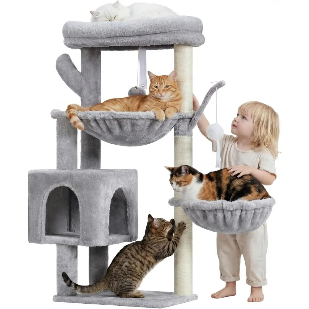 Cat Tree Tower 39 Inches Condo with Scratching Posts Sisal Platforms Baskets Toy Light Gray