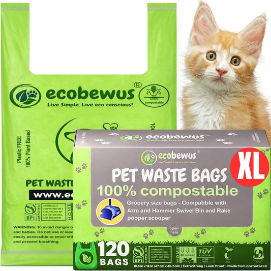 XL Compostable Dog Poop Bags (120 ct) - Plant-Based, Leak-Proof, ASTM D6400 & OK Compost Home Certified