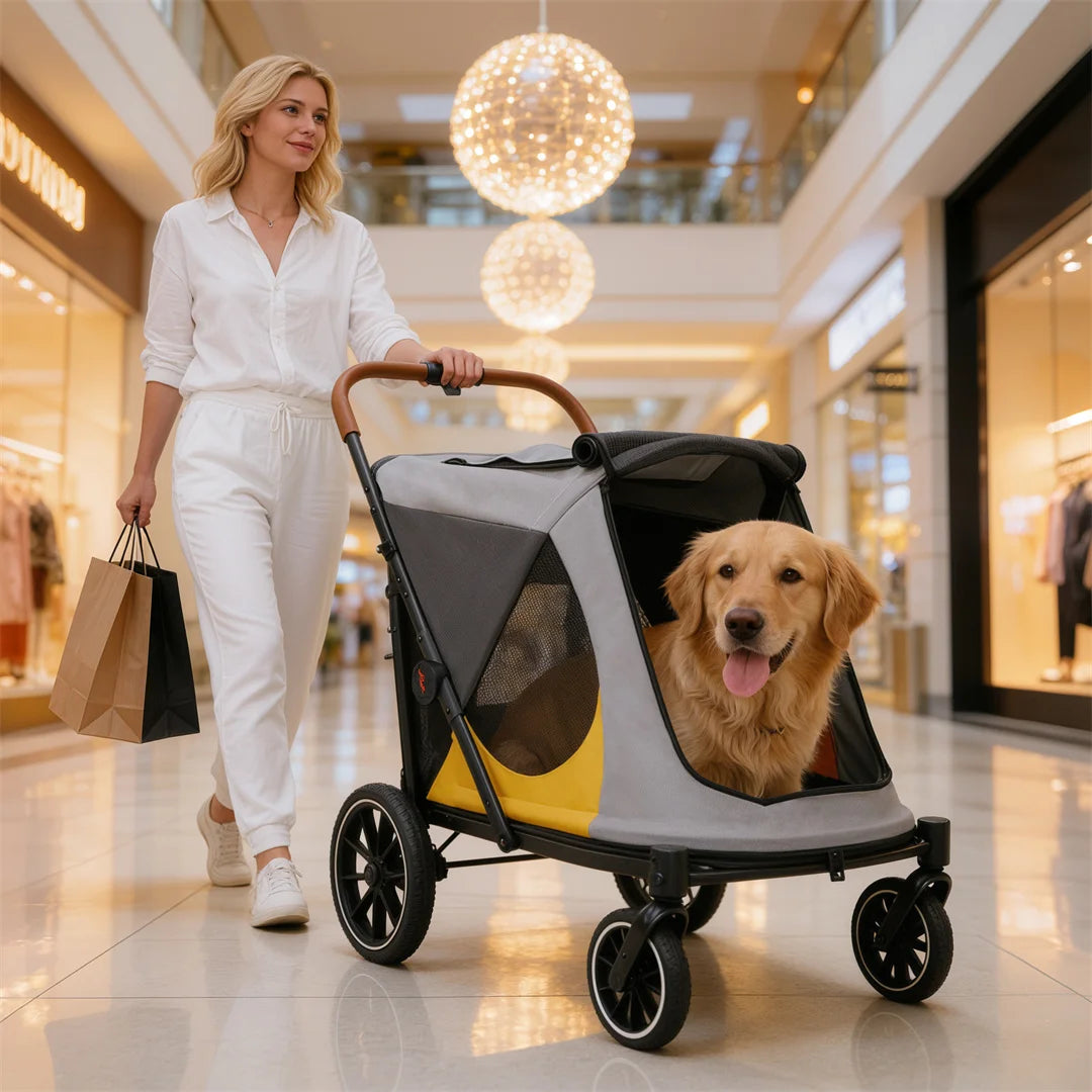 Portable Dog Stroller for Large Dogs: Outdoor Pet Stroller with One-Click Folding Dual Entry Pet Stroller Jogger Cart on Wheels, Storage Pockets, for Dogs Up to 42kg