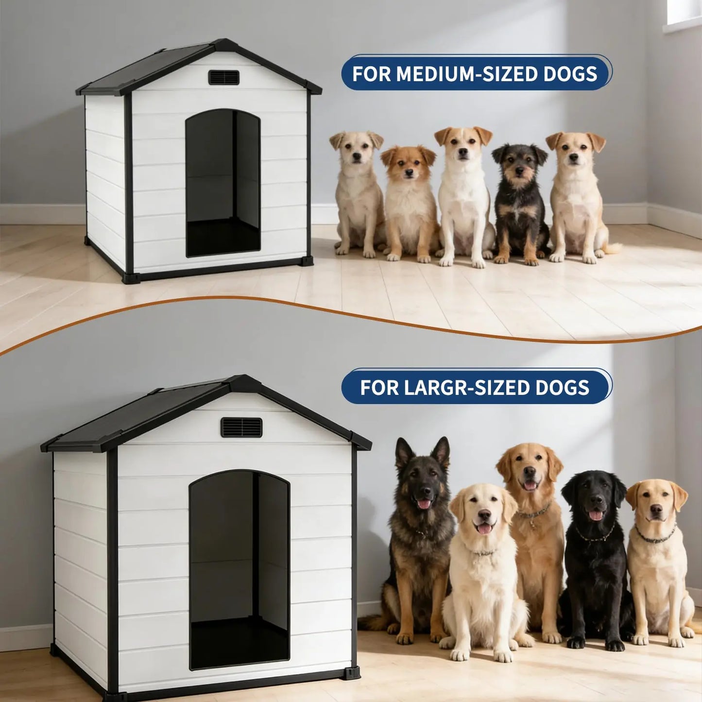 Outdoor Dog House, Waterproof Insulated Dog Kennel with Elevated Floor and Removable Roof, Durable Plastic Pet Shelter for Backyard, for Large Dogs, 46" L x 40" W x 40" H, Cement Gray